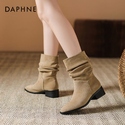 DAPHNE 达芙妮 堆堆裤管靴女2024新款秋季柔软气质美拉德靴子女粗跟短靴女