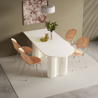 法式奶油风岩板餐桌家用轻奢现代简约小户型餐桌椅组合靠墙饭桌子