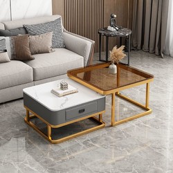 洛斯特 轻奢茶几客厅家用2022新款钢化玻璃岩板网红方形桌现代简约小户型