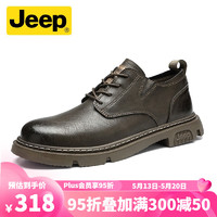 Jeep 吉普 男鞋2024新款商务休闲皮鞋舒适耐磨工作皮鞋英伦风休闲小皮鞋 卡其色 39 (标准运动鞋码)