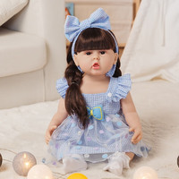 爾苗 芭巴比娃娃換裝仿真洋娃娃玩具女孩過家家重生58cm全軟膠生日禮物 藍蝴蝶結-軟膠關節可動-58cm