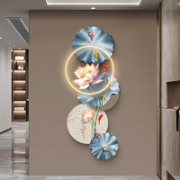 集簡季 新中式九魚圖入戶玄關裝飾畫現代輕奢走廊過道高級感發光荷花壁畫