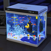 SUNSUN 森森 超白玻璃桌面小魚缸免換水XHE380升級款38cm長帶過濾免安裝金魚缸