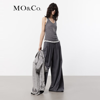 MO&Co.2024夏含羊毛高腰压褶百慕大阔腿裤休闲裤MBD2PAT023 中花灰色 S/160
