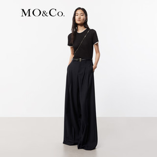 MO&Co.2024夏含羊毛高腰压褶百慕大阔腿裤休闲裤MBD2PAT023 黑色  XS/155