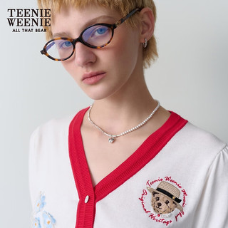 Teenie Weenie小熊2024年夏季V领短袖针织开衫薄款时尚设计感 红色 160/S