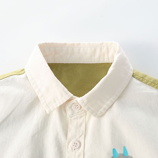 拉比树童装男童衬衫2024春季宝宝纯棉撞色印花长袖衬衣儿童休闲上衣 米白色 120cm