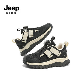 Jeep吉普男女童鞋子黑色运动鞋2024春秋款软底网面透气休闲儿童鞋 黑色 34码 鞋内长约21.9cm