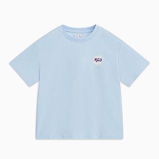 MQD童装男童宽松短袖T恤24夏装儿童立体印花T恤 浅蓝 110cm