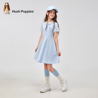 暇步士（Hush Puppies）童装女童2024夏季活力甜美气质POLO裙透气舒适休闲时尚连衣裙 冰晶蓝 150cm