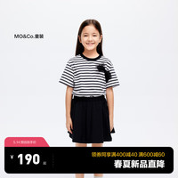little MO&Co.little moco童装24夏装女童纯棉短袖条纹甜酷T恤衫KBD2TEET08 黑白条色 110/52