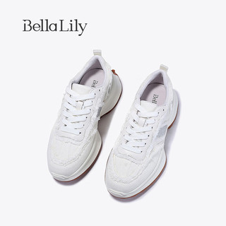 Bella Lily2024春季水钻透气阿甘鞋女温柔小白鞋厚底帆布鞋子 白色 35