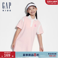 Gap女童2024夏季珠地网眼撞色拼接polo领儿童装连衣裙466622 粉红色 120cm(XS)亚洲尺码
