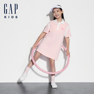 Gap女童2024夏季珠地网眼撞色拼接polo领儿童装连衣裙466622 粉红色 150cm(L)亚洲尺码