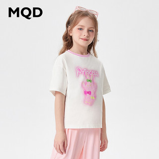 MQD童装女童纯棉短袖T恤2024夏装儿童卡通印花撞色宽松T恤 本白 150cm