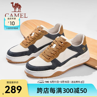 骆驼 CAMEL2024夏季新款时尚透气板鞋撞色厚底舒适复古休闲男鞋 G14M136691 深蓝/米白/驼色 38