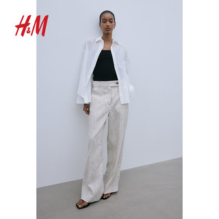 H&M女装衬衫2024夏季长袖休闲基础透气棉质大廓形衬衣1214338 白色 155/80