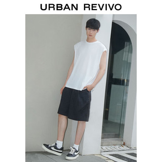 URBAN REVIVO 男装时尚休闲基础百搭宽松褶饰短裤 UMF640049 正黑 30