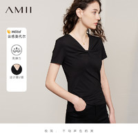 AMII 莫代尔V领修身T恤夏季通勤设计感小众时尚气质纯色12342212
