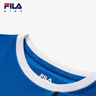 FILA斐乐儿童童装2024夏季中大童男童圆领运动网球短袖T恤 奥运蓝-BU 170cm