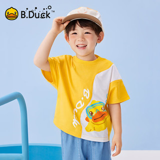 B.Duck小黄鸭童装男童短袖小童T恤2024夏季款儿童印花半袖上衣 黄色 130cm