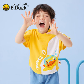B.Duck小黄鸭童装男童短袖小童T恤2024夏季款儿童印花半袖上衣 黄色 130cm
