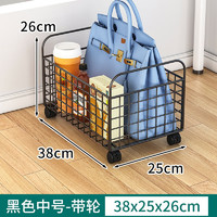 霓峰 工位放包收纳篮小推车书本书包放置筐可移动滑轮桌下置物架盒 黑色-万向轮中号