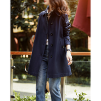 clotho Rennie品牌女装风衣外套女2024春秋韩版时尚洋气英伦风垂感中长款 藏青色 L