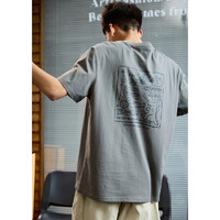 TONLION 唐狮 2024年夏季新款男短袖T恤后背恐龙方框街头涂鸦圆领潮牌体恤