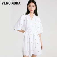 VERO MODA 连衣裙2023夏季新款小清新甜美收腰七分袖泡泡袖V领