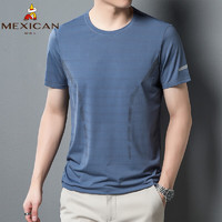 Mexican 稻草人 夏季冰丝圆短袖男潮流印花薄款上衣T恤 灰蓝色YKT-8903 M