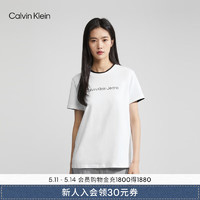 Calvin Klein Jeans夏季女士经典百搭圆领简约ck印花微弹休闲短袖T恤J219146 YAF-白色 M （100-115斤）