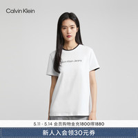Calvin Klein Jeans夏季女士经典百搭圆领简约ck印花微弹休闲短袖T恤J219146 BEH-黑色 L （推荐115-130斤）
