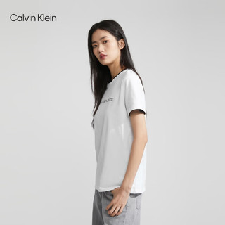 Calvin Klein Jeans夏季女士经典百搭圆领简约ck印花微弹休闲短袖T恤J219146 YAF-白色 M （100-115斤）