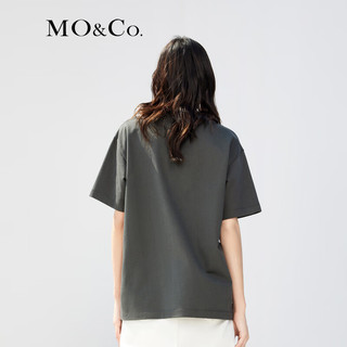 MO&Co. 摩安珂 泰迪熊徽章印花圆领短袖宽松T恤纯棉上衣上装 古堡灰色 M/165