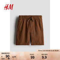 H&M2024春季新品童装亚麻混纺松紧短裤1217528 棕色