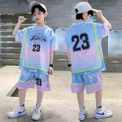 熊猫圆圆 男童运动套装2024套装夏季新款两件儿童中大童速干篮球服运动
