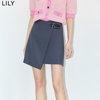 丽丽 LILY2024夏女装设计感不对称气质通勤减龄高腰A字短裙半身裙 501灰色 L