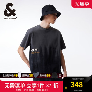 杰克·琼斯（JACK&JONES）春夏男士时尚个性潮流圆领印花刺绣扎染罗纹上衣短袖T恤男款 黑砂色E44 常规 黑砂色E44 185/104A/XL