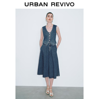 UR2024夏季女装复古休闲假两件无袖牛仔连衣裙UWG840160 蓝色 XL
