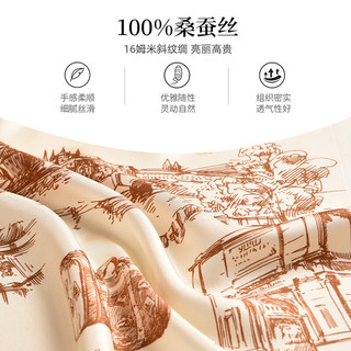 上海故事（STORYOFshanghai）夏季斜纹真丝丝巾女桑蚕丝丝绸小领巾母亲节礼盒 花式意境棕 68×68cm