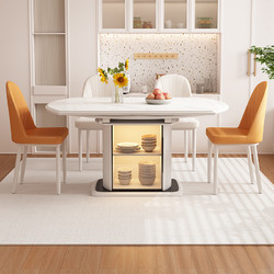 2024新款巖板餐桌小戶型家用可變圓桌奶油風多功能儲物伸縮餐桌椅