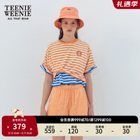 Teenie Weenie小熊2024年夏季短款毛巾布条纹短袖T恤多巴胺女 橙色 170/L