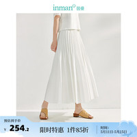 茵曼（INMAN）2024夏季女装时尚百褶纯色显瘦遮肉显高百搭长裙半身裙 云朵白 M