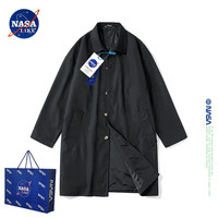 NASA LIKE 潮牌韩系中长款风衣外套男女秋冬季休闲高级感赫本上衣服 黑色 2XL 145-160斤