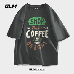 GLM 短袖t恤男夏季休闲港风学生青少年宽松潮搭纯棉体恤ins 灰绿#咖啡机后 L