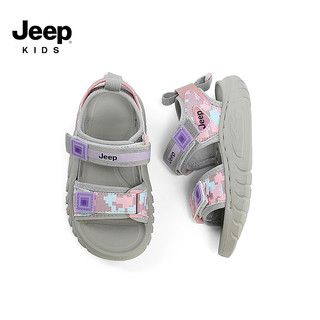 Jeep吉普童鞋女童凉鞋2024男童运动轻便透气夏款儿童防滑沙滩鞋子 迷彩粉 29码 内长约18.5cm
