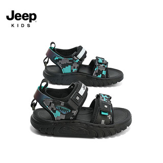 Jeep吉普童鞋女童凉鞋2024男童运动轻便透气夏款儿童防滑沙滩鞋子 炫彩黑 33码 内长约21.1cm