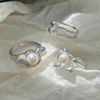 KOSE 高丝 甜酷叠戴珍珠戒指女时尚ins小众设计感开口指环线条双层食指戒