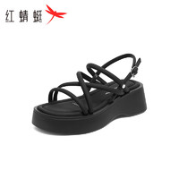 红蜻蜓 罗马凉鞋2024夏季沙滩鞋厚底显瘦防滑凉鞋女 WTK24058黑色38